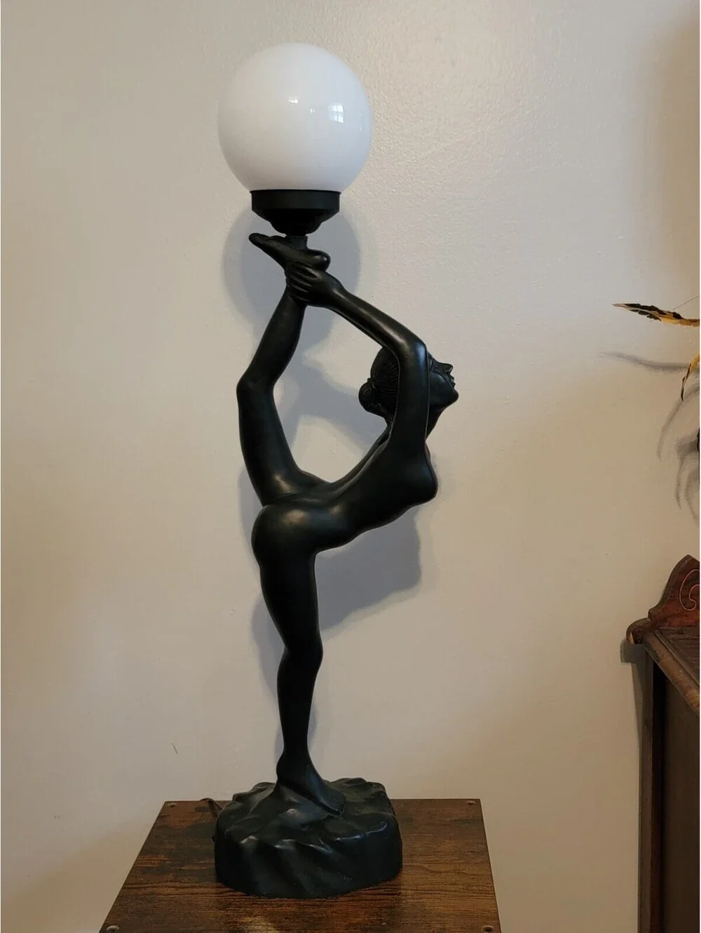 Vintage Art Deco MCM Black Nude Lady Erotica Sculpture Globe 33